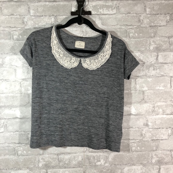 Pins & Needles Gray Crop Top w/ Lace Collar Detail - Picture 4 of 5